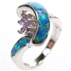 Silver Ring with Inlay Created Opal and Amethyst CZ