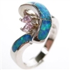 Silver Ring with Inlay Created Opal and Pink CZ