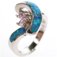 Silver Ring with Inlay Created Opal and Pink CZ