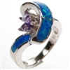 Silver Ring with Inlay Created Opal and Tanzanite CZ