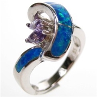 Silver Ring with Inlay Created Opal and Tanzanite CZ