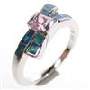 Silver Ring with Inlay Created Opal and Pink CZ