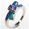 Silver Ring with Inlay Created Opal and Tanzanite CZ