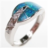 Silver Ring with Inlay Created Opal and White CZ