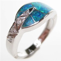 Silver Ring with Inlay Created Opal and White CZ