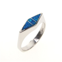 Silver Ring with Inlay Created Opal