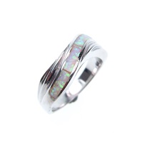 Silver Ring w/ Inlay Created Opal