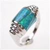 Silver Ring with Inlay Created Opal