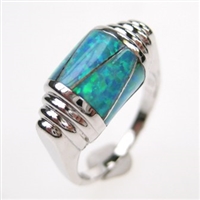 Silver Ring with Inlay Created Opal