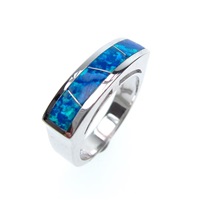 Silver Ring w/ Inlay Created Opal