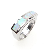 Silver Ring with Inlay Created Opal