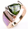 Silver Ring (Rose Gold Plated) with Inlay Created Opal, White and Dark Olive CZ