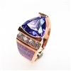 Silver Ring (Rose Gold Plated) with Inlay Created Opal, White and Tanzanite CZ