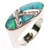 Silver Ring with Inlay Created Opal & White CZ