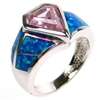 Silver Ring with Inlay Created Opal and Pink CZ
