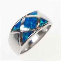 Silver Ring with Inlay Created Opal