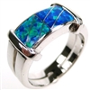 Silver Ring with Inlay Created Opal