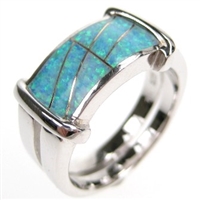 Silver Ring with Inlay Created Opal