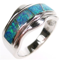 Silver Ring with Inlay Created Opal