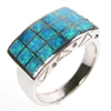 Silver Ring with Inlay Created Opal