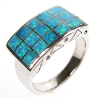 Silver Ring with Inlay Created Opal