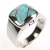 Silver Ring with Inlay Created Opal