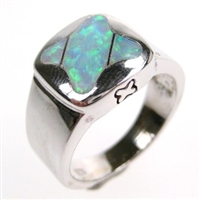 Silver Ring with Inlay Created Opal