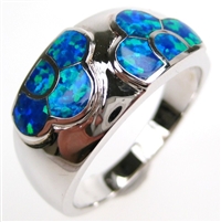 Silver Ring with Inlay Created Opal