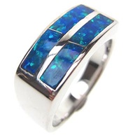 Silver Ring with Inlay Created Opal