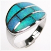 Silver Ring with Inlay Created Opal