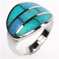 Silver Ring with Inlay Created Opal