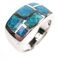 Silver Ring with Inlay Created Opal