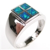 Silver Ring with Inlay Created Opal