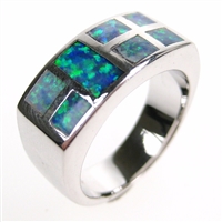 Silver Ring with Inlay Created Opal