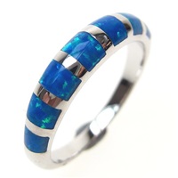 Silver Ring with Inlay Created Opal
