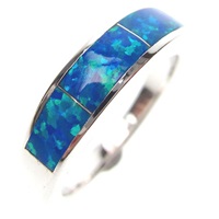 Silver Ring with Inlay Created Opal