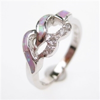 Silver Ring with Inlay Created Opal & White CZ