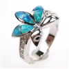 Silver Ring with Inlay Created Opal & White CZ