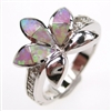 Silver Ring with Inlay Created Opal and White CZ