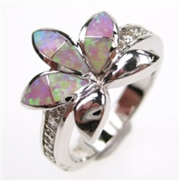 Silver Ring with Inlay Created Opal and White CZ