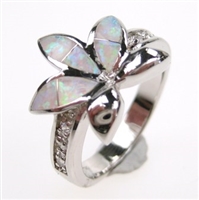 Silver Ring with Inlay Created Opal and White CZ