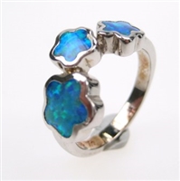 Silver Ring with Inlay Created Opal & White CZ