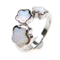 Silver Ring with Inlay Created Opal and White CZ