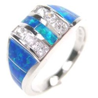 Silver Ring w/ Inlay Created Opal & White CZ