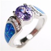 Silver Ring with Inlay Created Opal, White and Tanzanite CZ