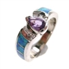 Silver Ring with Inlay Created Opal & White & Amethyst CZ