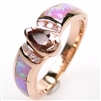 Silver Ring (Rose Gold Plated) with Inlay Created Opal, White and Smoky Topaz