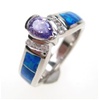 Silver Ring w/ Inlay Created Opal, White & Tanzanite CZ