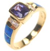 Silver Ring (Gold Plated) Inlay Created Opal, White & Tanzanite CZ