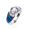 Silver Ring with Inlay Created Opal, Tanzanite CZ